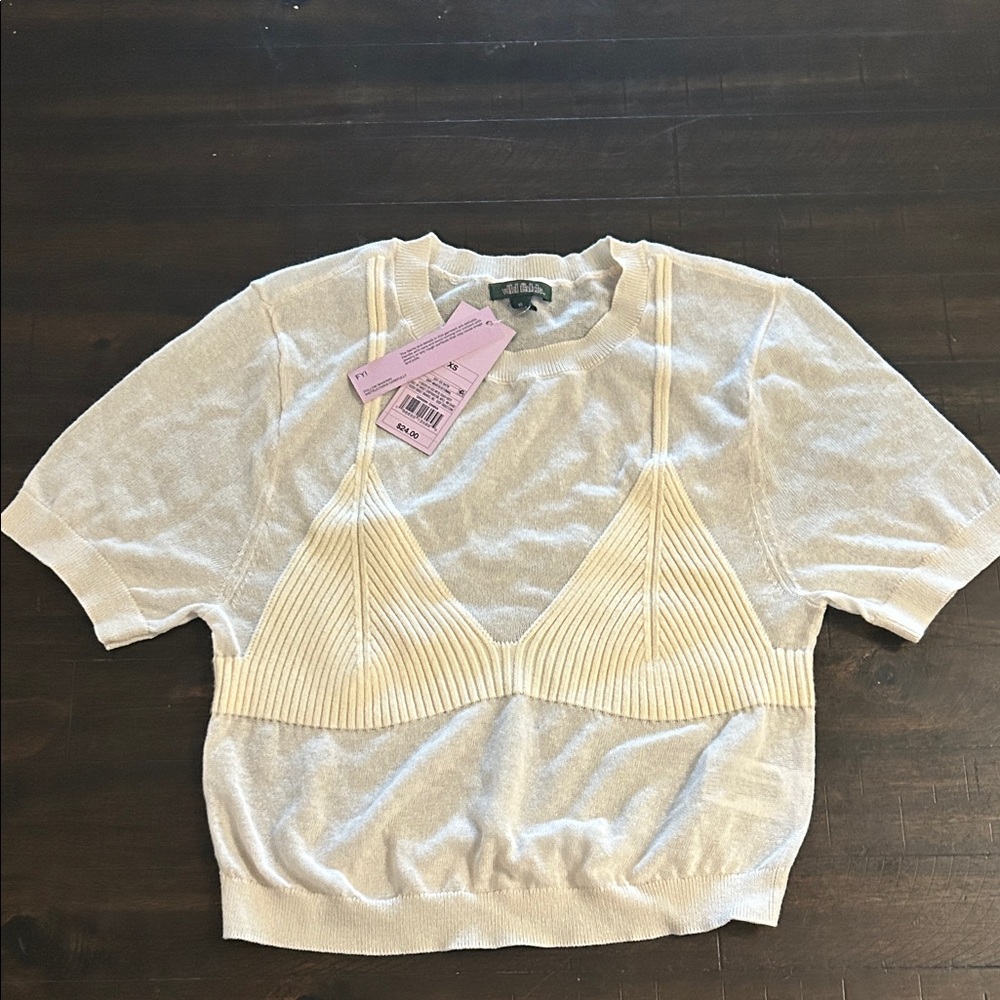Cream Short Sleeve Knit Top